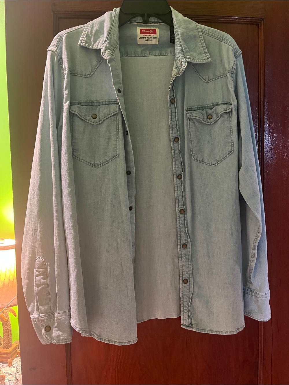 Wrangler Light Blue Denim Button-Front Western Shirt